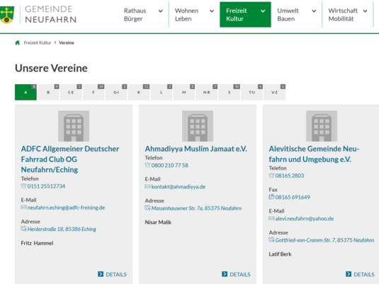 Neufahrn - Vereine auf der Website der Gemeinde