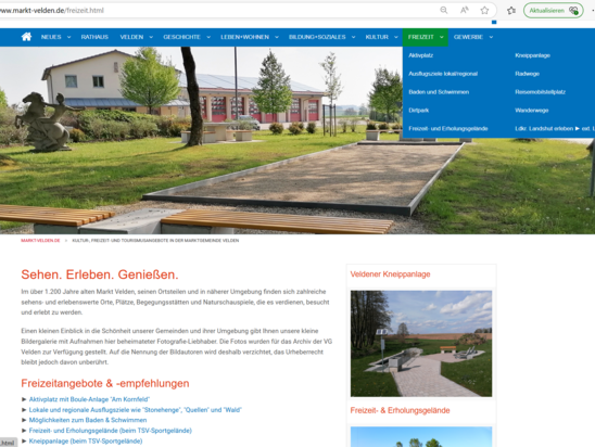 Freizeitmöglichkeiten in Velden auf der Website der Gemeinde