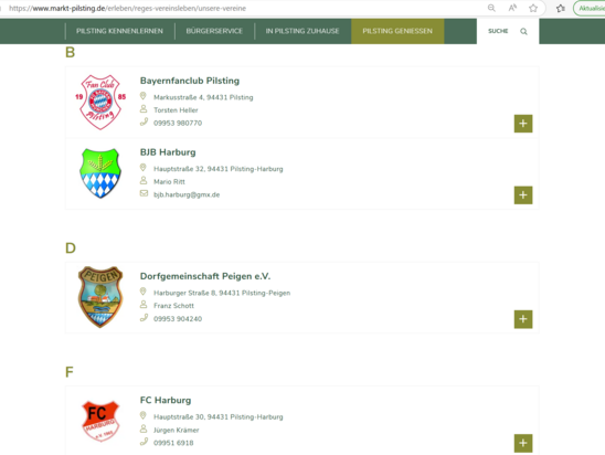 Pilsting - Vereine auf der Website der Gemeinde