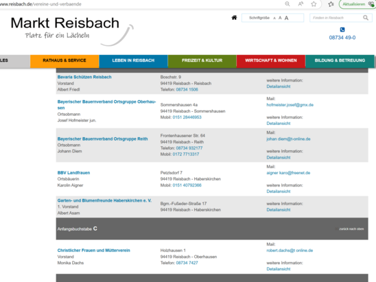 Reisbach - Vereine auf der Website der Gemeinde