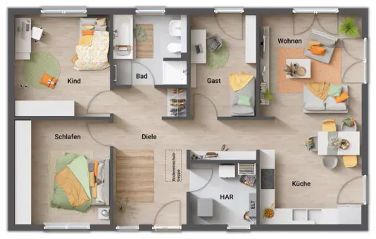 Grundriss-Bungalow-100-Erdgeschoss-4-Zimmer-Variante