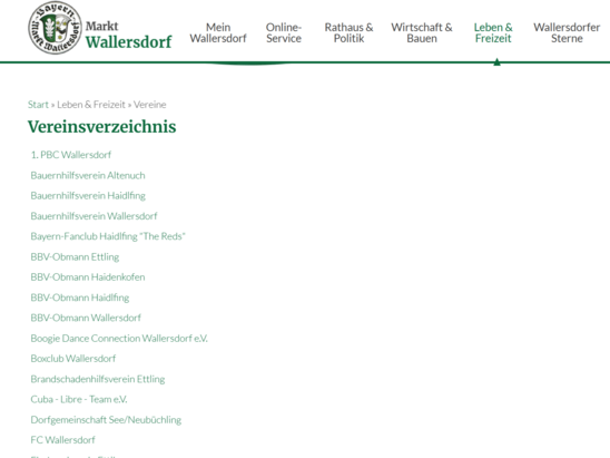 Wallersdorf - Vereine auf der Website der Gemeinde