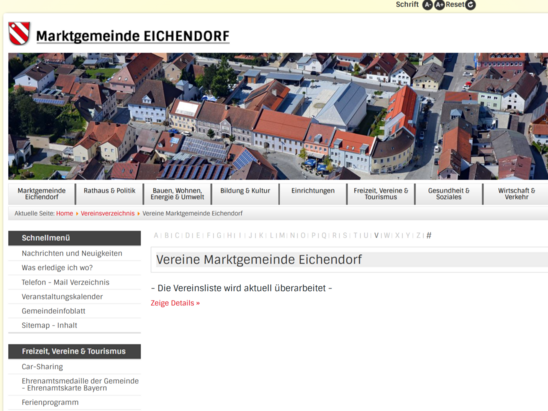 Eichendorf - Vereine auf der Website der Gemeinde